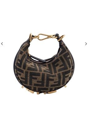 Fendi Brown Monogram Mini Crescent Bag with Gold Hardware